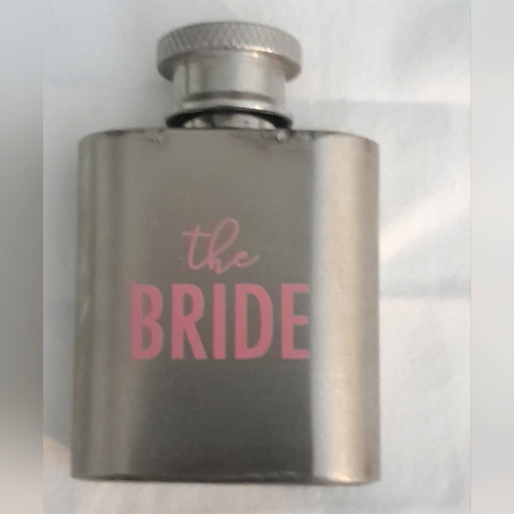 Bride Silver Mini Flask with Pink Text